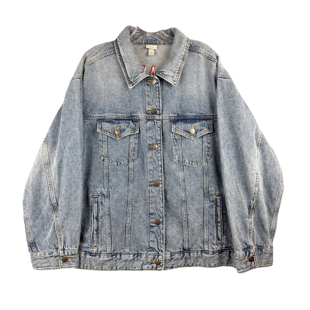A New Day Love Always Denim Jacket XXL Light Wash Oversized Trucker Graphic